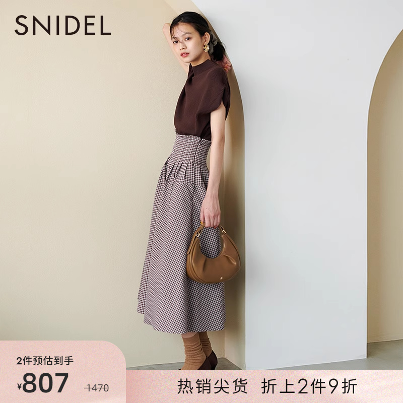 SNIDEL秋冬款优雅淑女高领针织衫拼接印花连衣裙SWNO224111