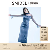 SNIDEL2025秋冬新品 气质薄纱透视丝绒长袖 收腰连衣裙SWFO255093