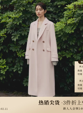 SNIDEL秋冬气质翻领双排扣长款羊毛呢大衣外套SWFC235034