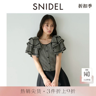 SNIDEL春夏款甜美方领蝴蝶结荷叶边短袖衬衫上衣SWFB252092
