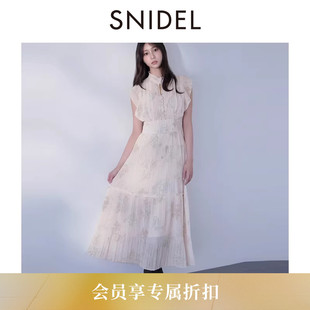 SNIDEL2026春夏新品 印花连衣裙SWFO261103 优雅收腰荷叶边小飞袖