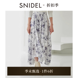 SNIDEL2025春夏新品 高腰不规则下摆印花雪纺半身裙SWFS251026 时尚