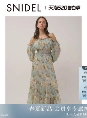 SNIDEL2026春夏新品纽约植物园联名泡泡袖印花连衣裙SWFO261095