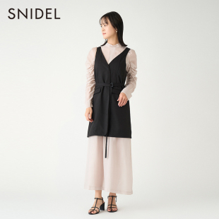 优雅淑女腰带马甲抽褶连衣裙两件套SWFO231098 SNIDEL春夏款