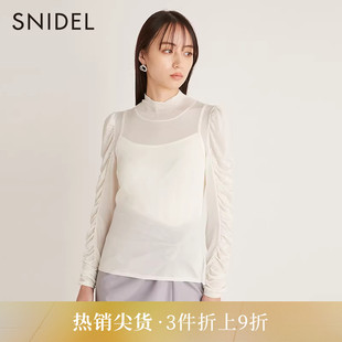 SNIDEL春夏款 SWNT231158 甜美淑女纯色透视半高领打褶针织衫