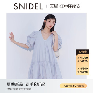 甜美V领泡泡袖 SNIDEL2024春夏新品 镂空刺绣公主连衣裙SWFO241310