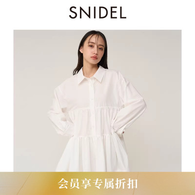 SNIDEL2026春夏新品时尚翻领长袖收腰衬衫连衣裙娃娃裙SWFO261135