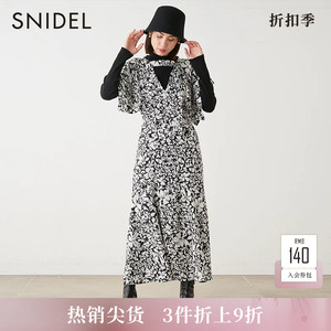 SNIDEL秋冬V领印花连衣裙高领长袖针织衫套装SWFO234114