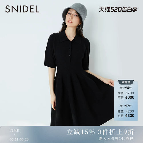 SNIDEL短袖翻领收腰针织连衣裙