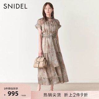 SNIDEL春夏款法式系带收腰短袖雪纺公主连衣裙SWFO232059