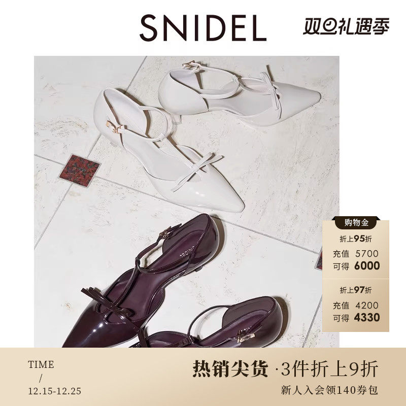 SNIDEL蝴蝶结T字扣带细高跟单鞋