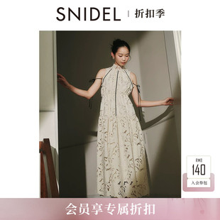 SNIDEL2026秋冬新品立领无袖蕾丝镂空钩花绑带连衣裙SWFO264007