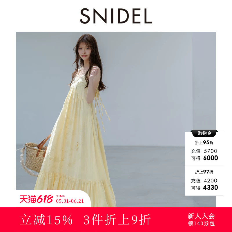 SNIDEL2025秋冬新品度假风V领露背刺绣钩花吊带连衣裙SWFO254076