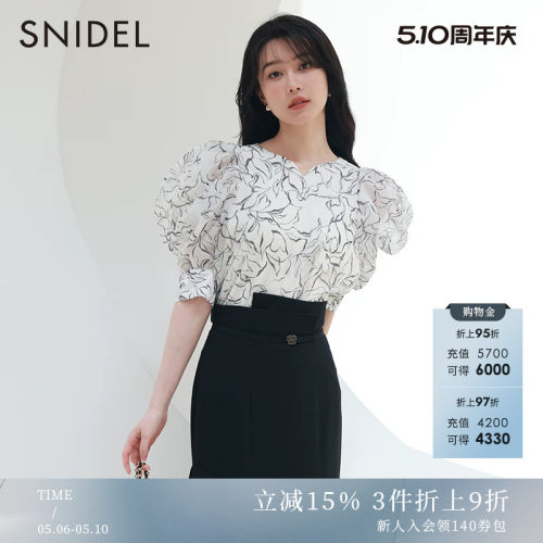 SNIDEL泡泡袖蝴蝶结系带雪纺衬衫