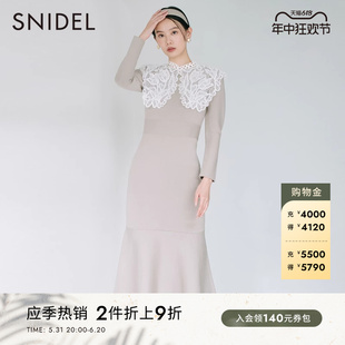 优雅淑女可拆蕾丝领鱼尾针织连衣裙SWNO225052 SNIDEL秋冬款