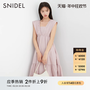 SNIDEL春夏款 甜美方领露背高腰荷叶边公主连衣裙SWFO232255