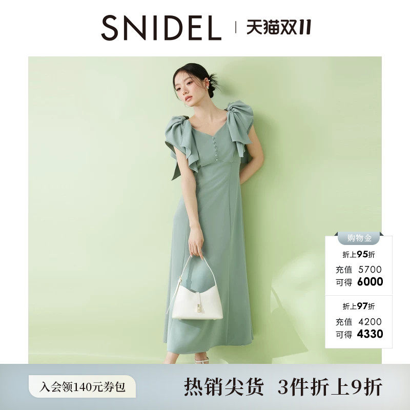 SNIDEL春夏款气质V领无袖收腰蝴蝶结肩带连衣裙SWFO251066