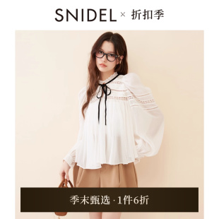 雪紡襯衫 SWFB251075 優(yōu)雅蕾絲鏤空系帶泡泡袖 SNIDEL2025春夏新品