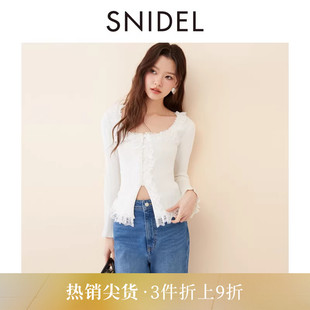 针织衫 上衣SWNT254336 甜美蕾丝花边荷叶领修身 SNIDEL2025秋冬新品