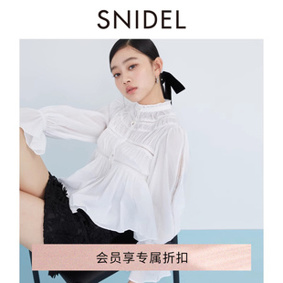 SNIDEL2024春夏新品 SWFB241142 衬衫 甜美荷叶领纯棉褶皱镂空喇叭袖