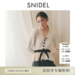 SNIDEL2026秋冬新品V领蝴蝶结收腰荷叶边羊毛针织衫SWNT264412