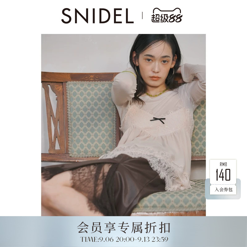 SNIDEL2026早秋新品圆领长袖针织衫蕾丝钩花吊带两件套SWFB264408图片