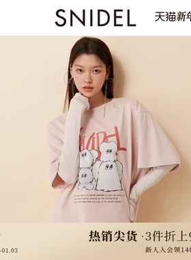 SNIDEL秋冬款可爱印花百搭落肩长袖T恤两件套SWCT245127
