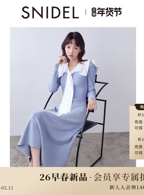 SNIDEL2026春夏新品优雅水手领蝴蝶结长袖针织连衣裙SWNO261321