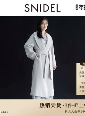 SNIDEL秋冬款气质翻领系带长款羊毛呢大衣外套SWFC245001