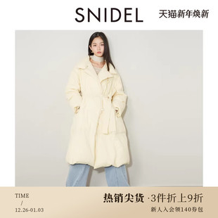 SNIDEL秋冬款 鸭绒羽绒服外套SWFC244308 时髦立领系带中长款