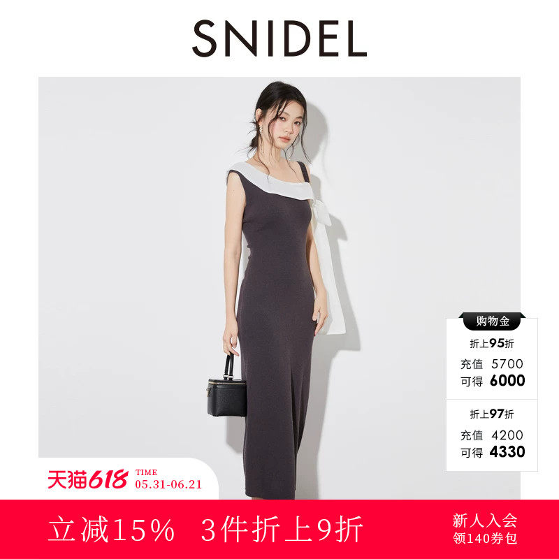 SNIDEL2025秋冬新品优雅蝴蝶结肩带无袖修身针织连衣裙SWNO254026