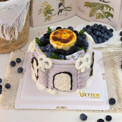 蓝莓烤布蕾酸奶皮子动物生日蛋糕