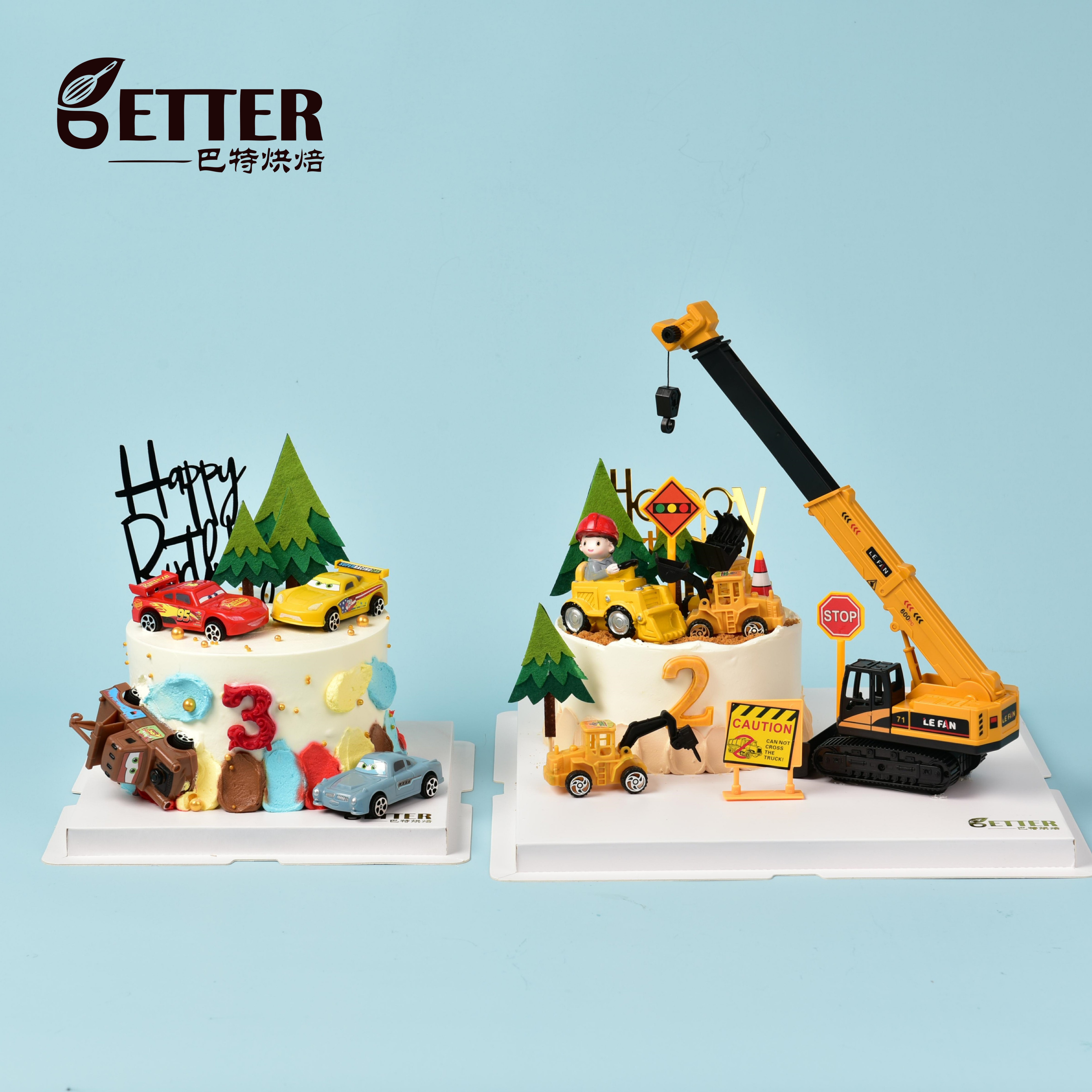 青岛挖掘机小汽车男孩生日蛋糕