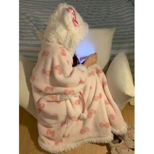 凯蒂猫睡衣加厚秋冬全新珊瑚绒可爱长款睡袍女学生睡裙可外穿套装