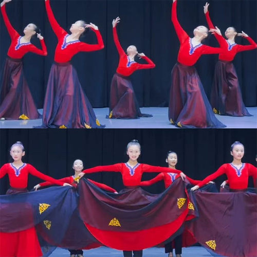 新疆舞维吾尔族演出服女儿童舞蹈服蒙古飘逸大摆裙练功服艺考裙子