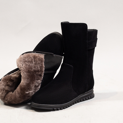 皮毛一体女靴平底中筒靴羊毛靴