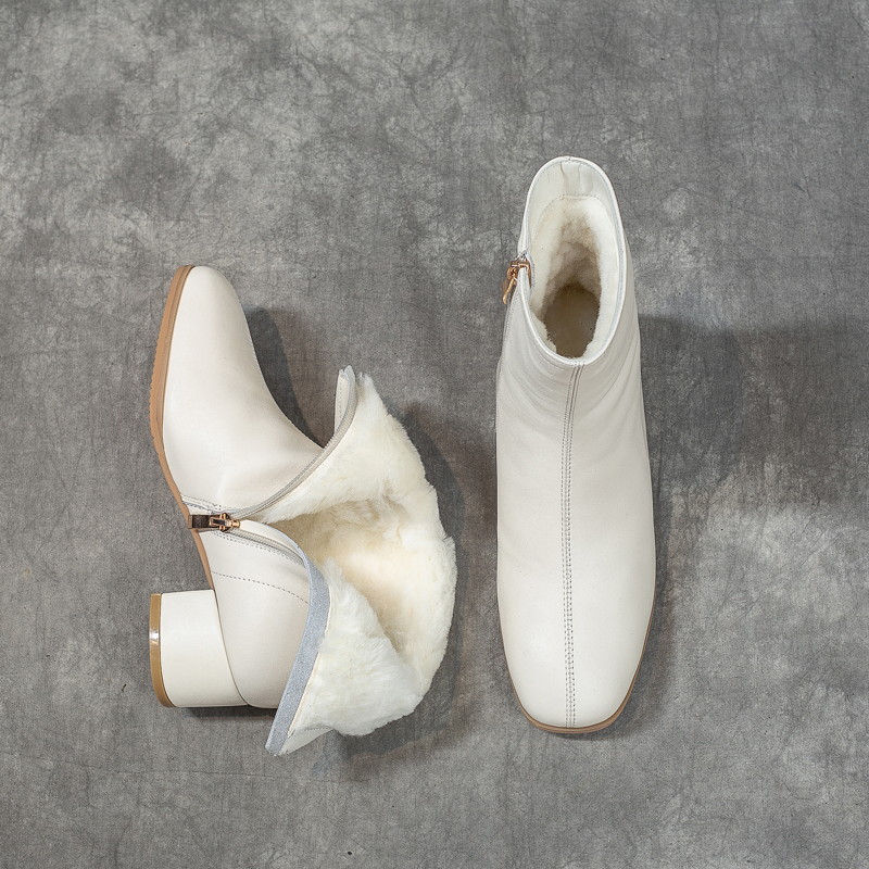 皮毛一体女靴中跟短靴东北大棉鞋