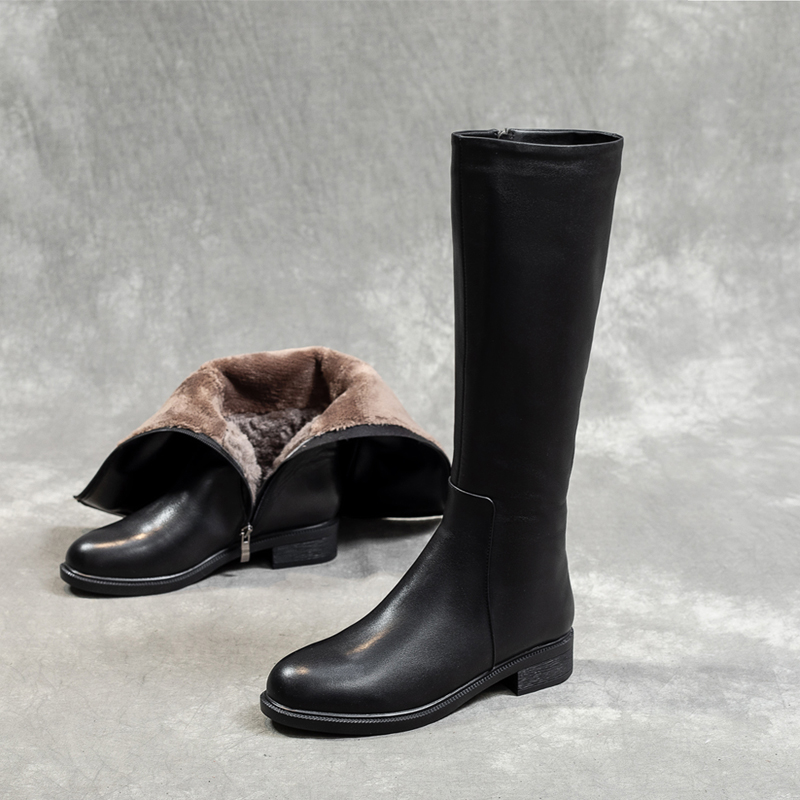 冬季圆头不过膝长靴女长筒靴棉靴