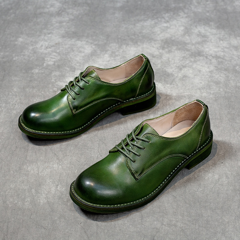 圆头复古小皮鞋平底单鞋手工女鞋