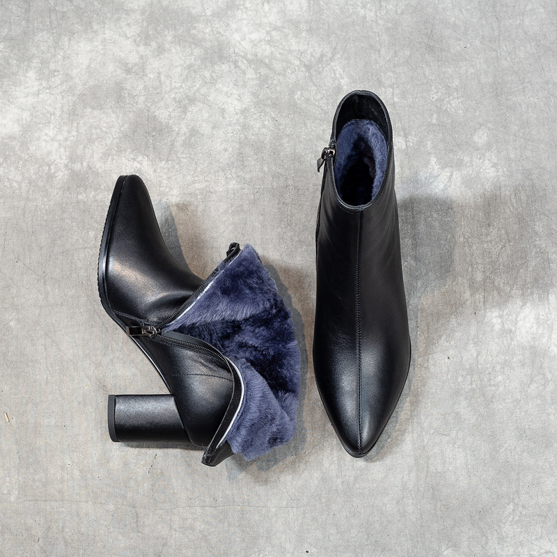 皮毛一体女靴高跟短靴女大棉鞋子