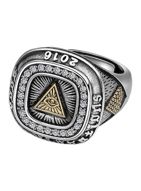 上帝之眼银戒指纯银欧美风男生