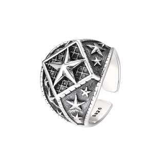 富贵鹿925纯银男女复古开口五角星戒指欧美流行首饰均码指环简约