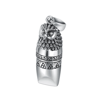 男生纯银可吹响亮口哨吊坠银项链挂坠猫头鹰头哨子钥匙挂饰生日