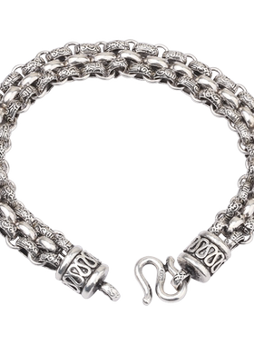 富贵鹿新款复古925扁坦克链手链