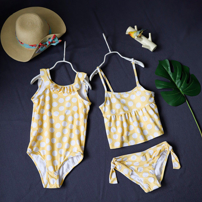 女童UPF50+ 物理防晒短袖 大波点连体泳装小中大童琦