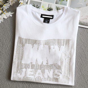 T恤 小奢精品 闪亮字母烫钻休闲短袖 成人女装 飘逸丝滑媛 自留强推