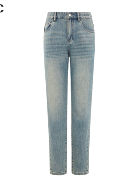 VJC/威杰思2025秋季新款男装时尚水洗蓝磨白牛仔裤复古刺绣长裤