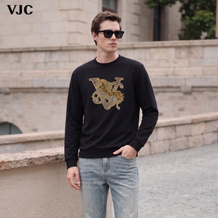 VJC/威杰思【秋冬专柜新品】2026新款男士轻奢烫钻骏马圆领针织衫