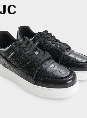 VJC/威杰思夏季新款男士时尚休闲鞋亮面牛皮革系带舒适软底