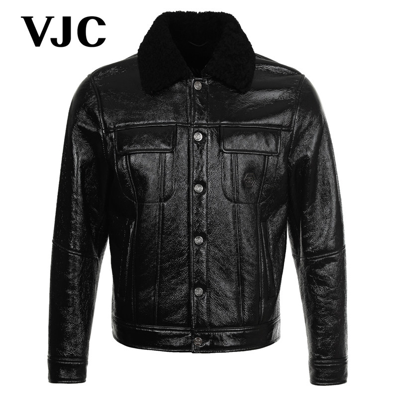 【复古羊皮革皮衣】VJC/威杰思秋冬男装外套保暖时尚拼接毛绒翻简,男装,皮草,淘宝优惠券,粉丝福利购,淘宝优惠卷